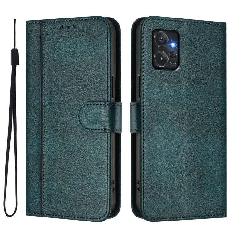 For Motorola Moto G Power 2023 5G Line Splicing Buckle Retro Leather Phone Case(Dark Green)