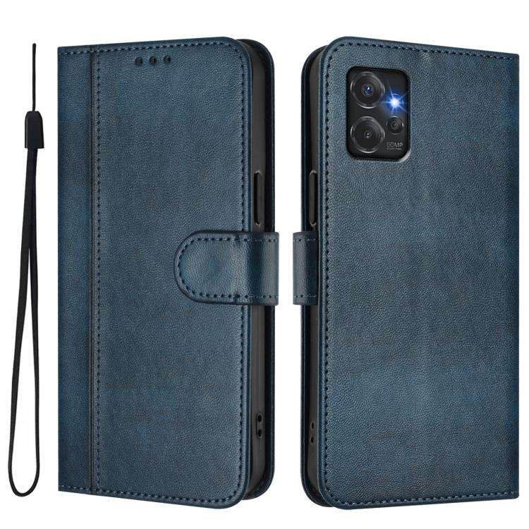 For Motorola Moto G Power 2023 5G Line Splicing Buckle Retro Leather Phone Case(Dark Blue)