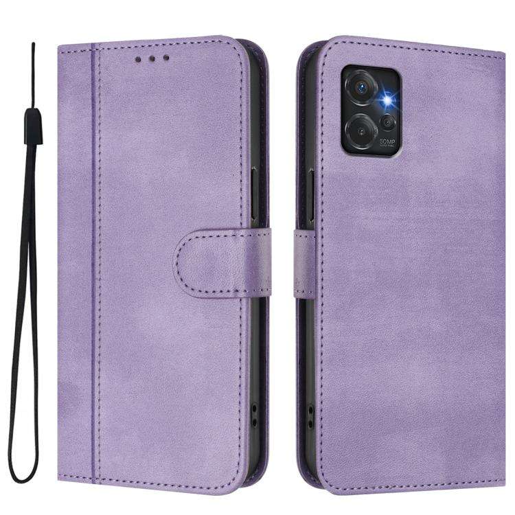 For Motorola Moto G Power 2023 5G Line Splicing Buckle Retro Leather Phone Case(Purple)