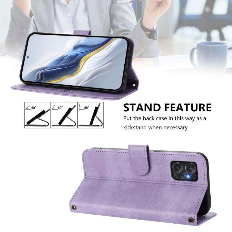 For Motorola Moto G Power 2023 5G Line Splicing Buckle Retro Leather Phone Case(Purple)