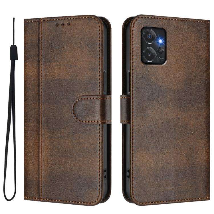 For Motorola Moto G Power 2023 5G Line Splicing Buckle Retro Leather Phone Case(Brown)