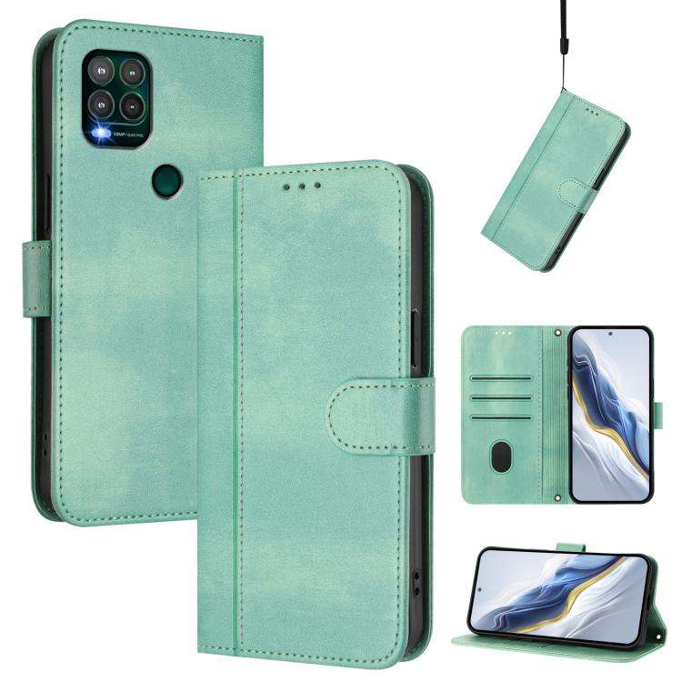 For Motorola Moto G Stylus 5G 2021 Line Splicing Buckle Retro Leather Phone Case(Mint)