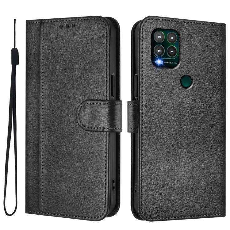 For Motorola Moto G Stylus 5G 2021 Line Splicing Buckle Retro Leather Phone Case(Black)