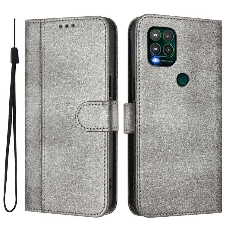 For Motorola Moto G Stylus 5G 2021 Line Splicing Buckle Retro Leather Phone Case(Grey)