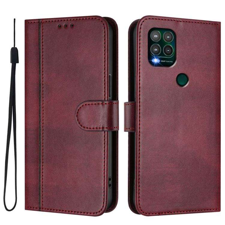 For Motorola Moto G Stylus 5G 2021 Line Splicing Buckle Retro Leather Phone Case(Wine Red)