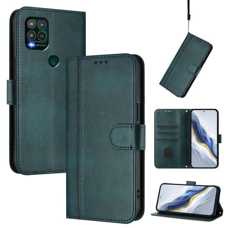 For Motorola Moto G Stylus 5G 2021 Line Splicing Buckle Retro Leather Phone Case(Dark Green)