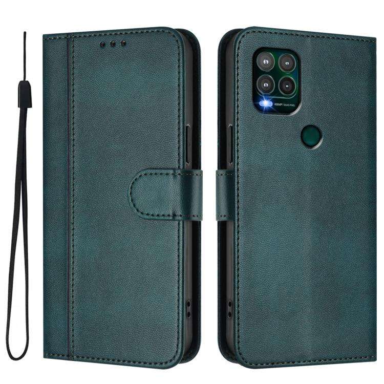 For Motorola Moto G Stylus 5G 2021 Line Splicing Buckle Retro Leather Phone Case(Dark Green)