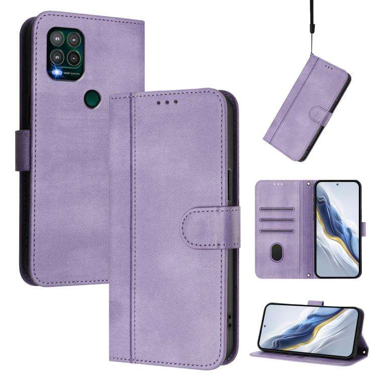 For Motorola Moto G Stylus 5G 2021 Line Splicing Buckle Retro Leather Phone Case(Purple)