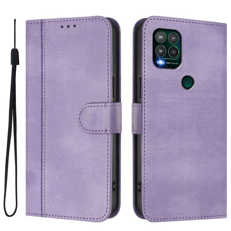 For Motorola Moto G Stylus 5G 2021 Line Splicing Buckle Retro Leather Phone Case(Purple)