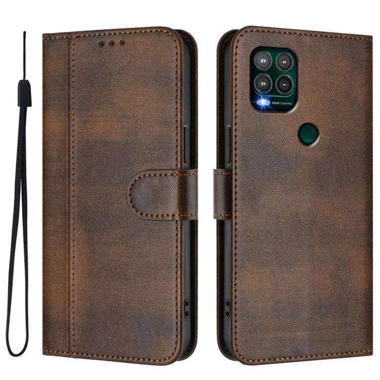 For Motorola Moto G Stylus 5G 2021 Line Splicing Buckle Retro Leather Phone Case(Brown)