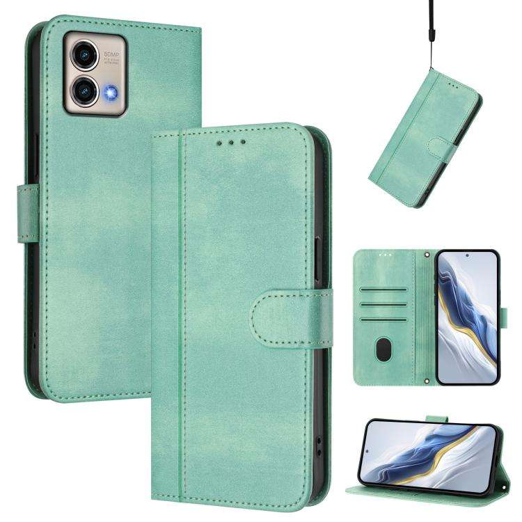 For Motorola Moto G Stylus 5G 2023 Line Splicing Buckle Retro Leather Phone Case(Mint)