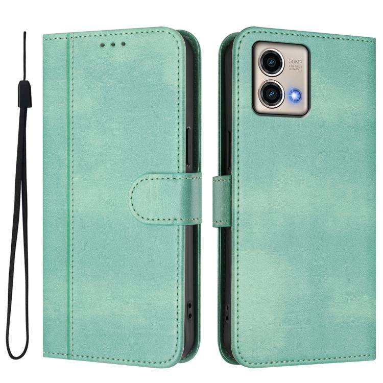 For Motorola Moto G Stylus 5G 2023 Line Splicing Buckle Retro Leather Phone Case(Mint)