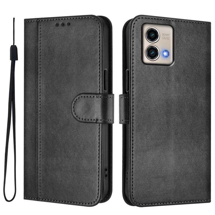 For Motorola Moto G Stylus 5G 2023 Line Splicing Buckle Retro Leather Phone Case(Black)