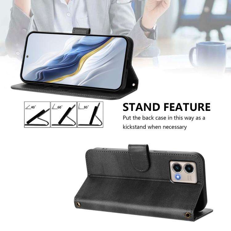 For Motorola Moto G Stylus 5G 2023 Line Splicing Buckle Retro Leather Phone Case(Black)