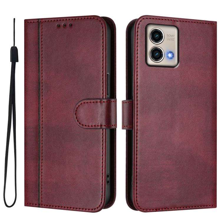 For Motorola Moto G Stylus 5G 2023 Line Splicing Buckle Retro Leather Phone Case(Wine Red)