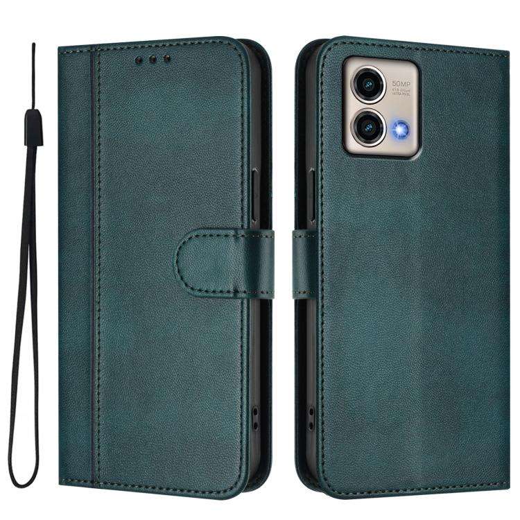 For Motorola Moto G Stylus 5G 2023 Line Splicing Buckle Retro Leather Phone Case(Dark Green)