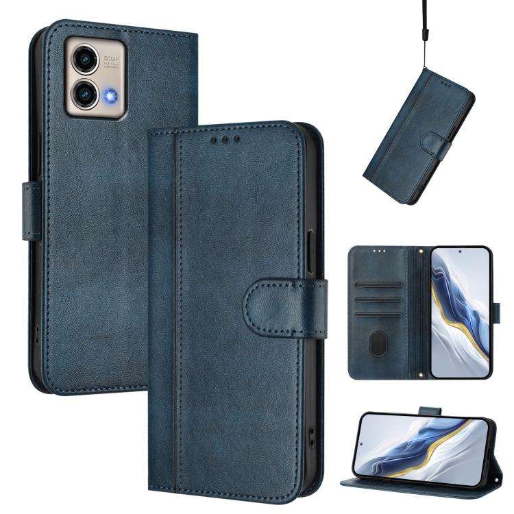 For Motorola Moto G Stylus 5G 2023 Line Splicing Buckle Retro Leather Phone Case(Dark Blue)