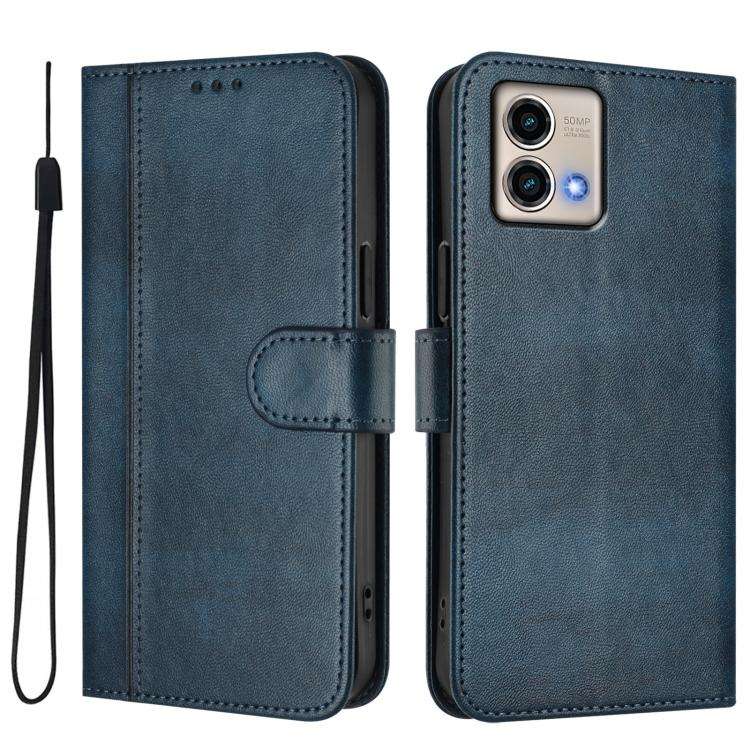 For Motorola Moto G Stylus 5G 2023 Line Splicing Buckle Retro Leather Phone Case(Dark Blue)