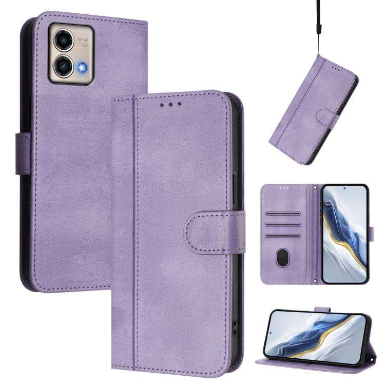 For Motorola Moto G Stylus 5G 2023 Line Splicing Buckle Retro Leather Phone Case(Purple)