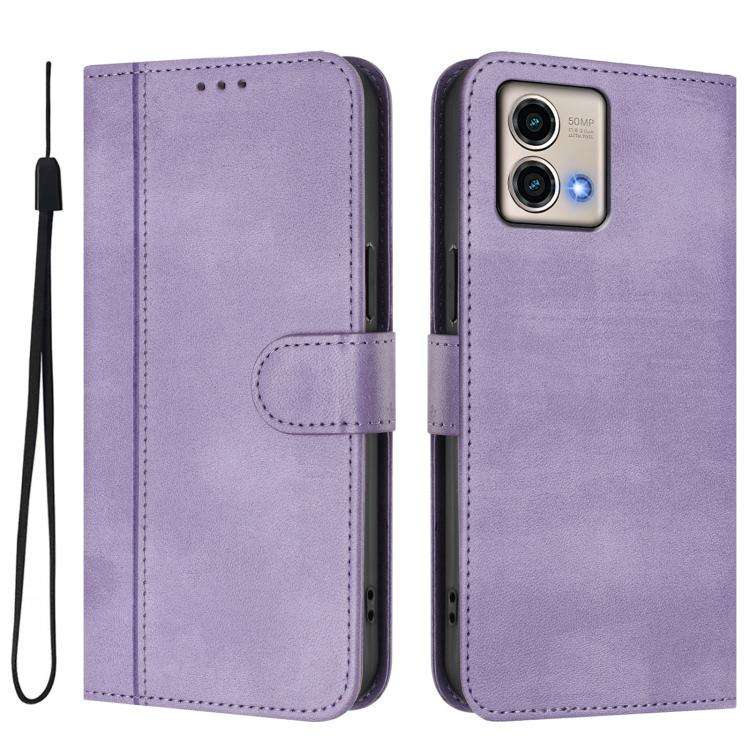 For Motorola Moto G Stylus 5G 2023 Line Splicing Buckle Retro Leather Phone Case(Purple)