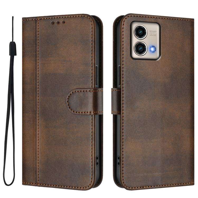 For Motorola Moto G Stylus 5G 2023 Line Splicing Buckle Retro Leather Phone Case(Brown)