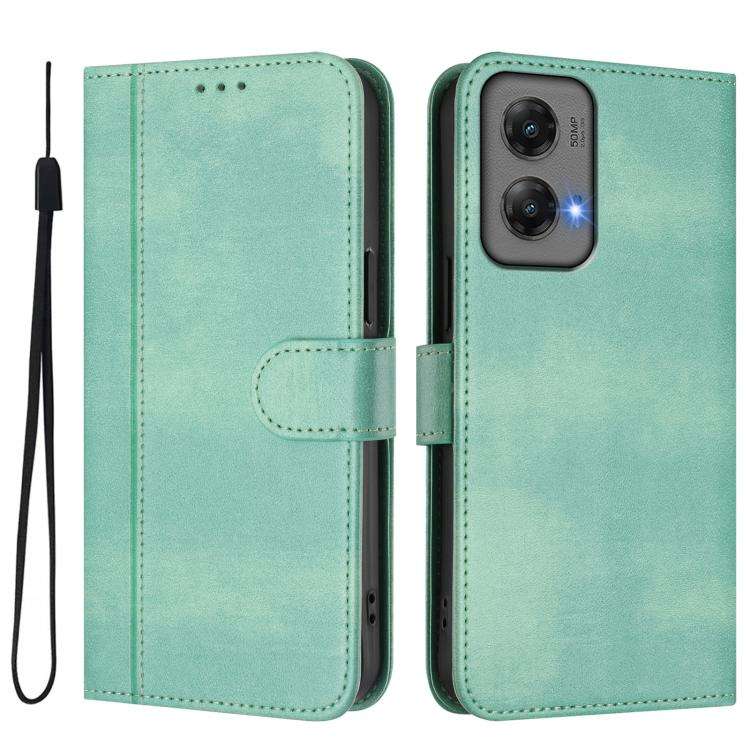 For Motorola Moto G Stylus 5G 2024 Line Splicing Buckle Retro Leather Phone Case(Mint)