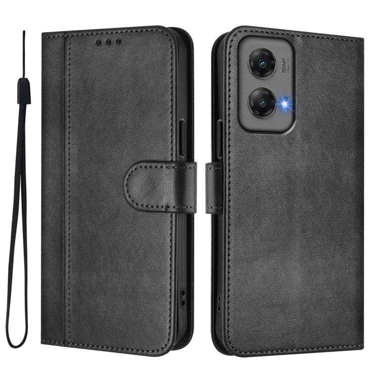 For Motorola Moto G Stylus 5G 2024 Line Splicing Buckle Retro Leather Phone Case(Black)