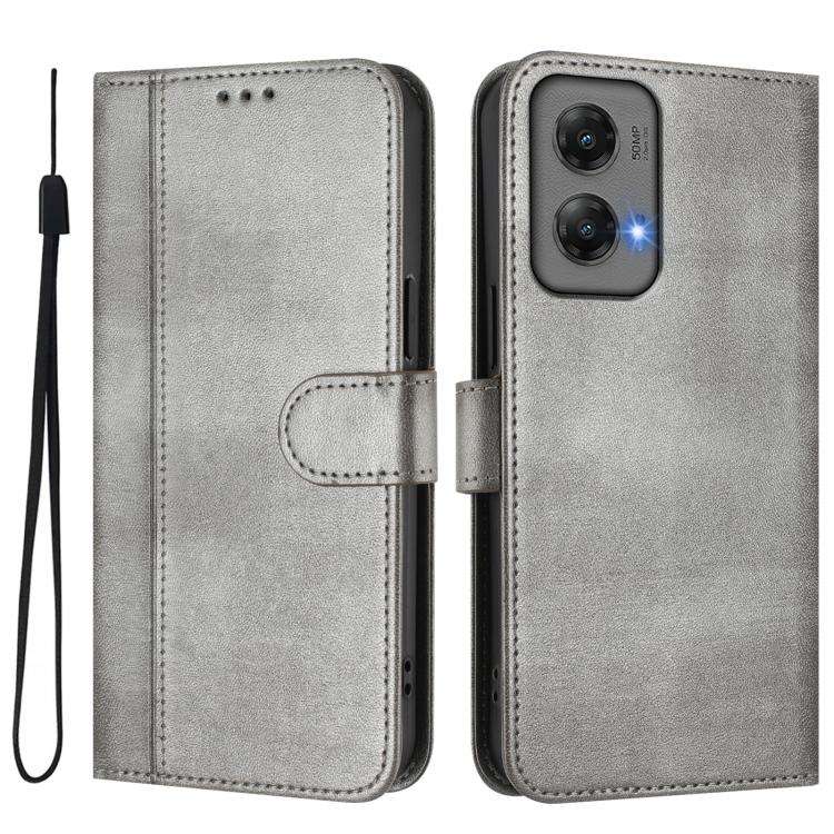 For Motorola Moto G Stylus 5G 2024 Line Splicing Buckle Retro Leather Phone Case(Grey)