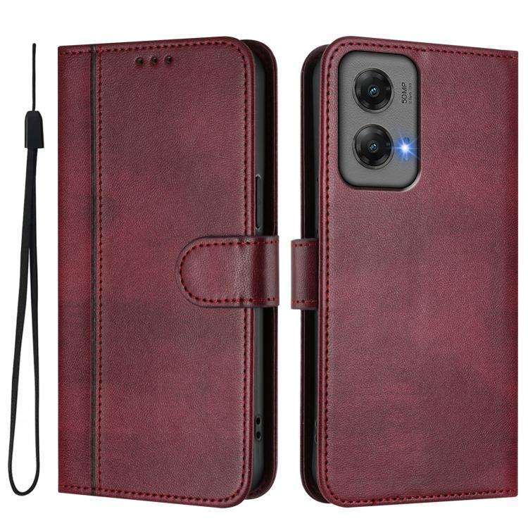 For Motorola Moto G Stylus 5G 2024 Line Splicing Buckle Retro Leather Phone Case(Wine Red)