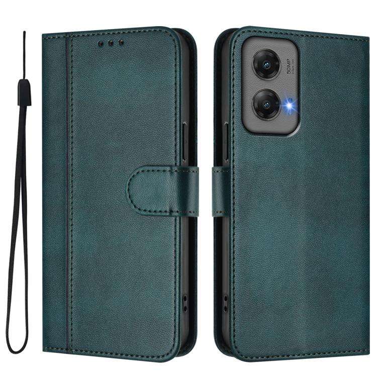 For Motorola Moto G Stylus 5G 2024 Line Splicing Buckle Retro Leather Phone Case(Dark Green)