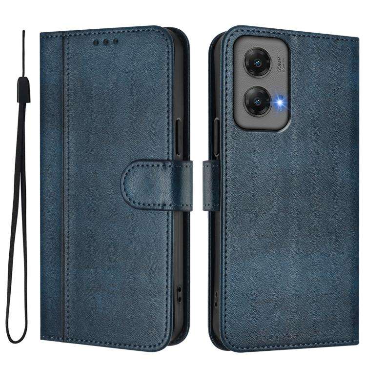 For Motorola Moto G Stylus 5G 2024 Line Splicing Buckle Retro Leather Phone Case(Dark Blue)