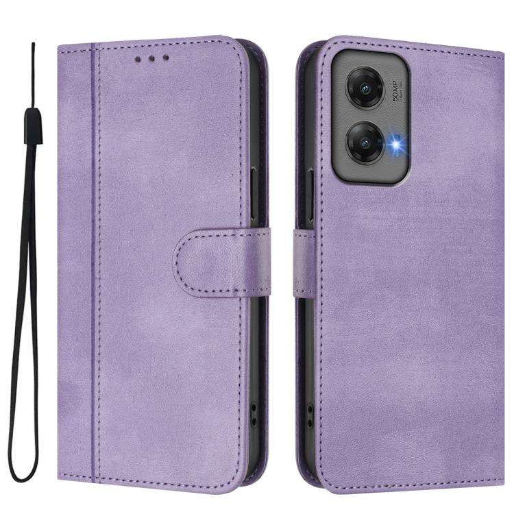 For Motorola Moto G Stylus 5G 2024 Line Splicing Buckle Retro Leather Phone Case(Purple)