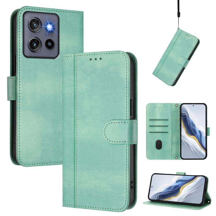 For Motorola Moto G Stylus 5G 2025 Global Line Splicing Buckle Retro Leather Phone Case(Mint)