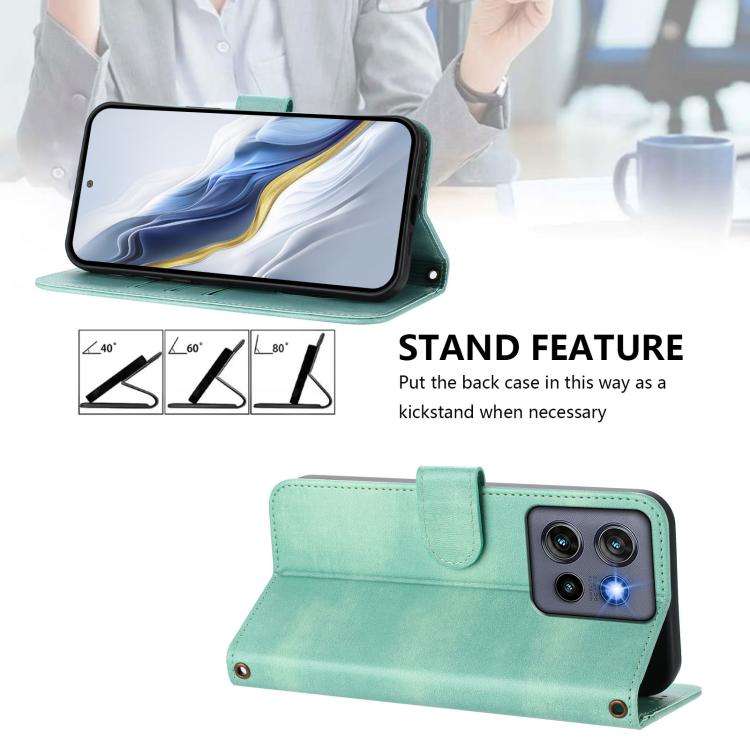 For Motorola Moto G Stylus 5G 2025 Global Line Splicing Buckle Retro Leather Phone Case(Mint)