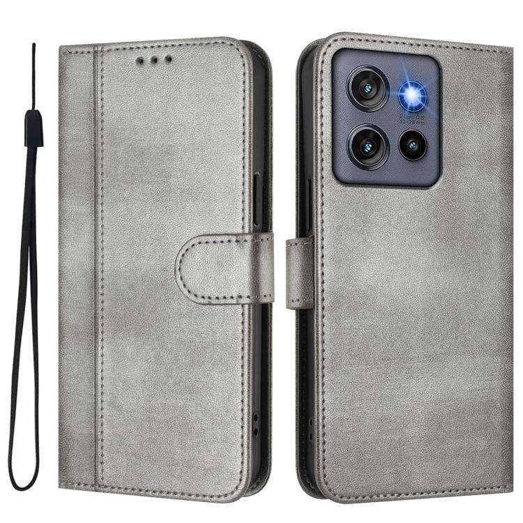 For Motorola Moto G Stylus 5G 2025 Global Line Splicing Buckle Retro Leather Phone Case(Grey)