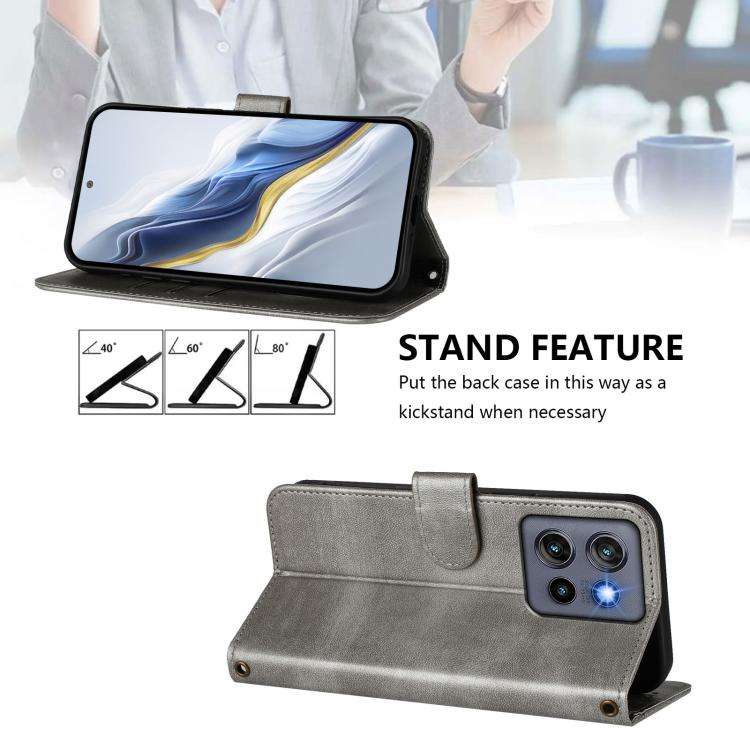 For Motorola Moto G Stylus 5G 2025 Global Line Splicing Buckle Retro Leather Phone Case(Grey)
