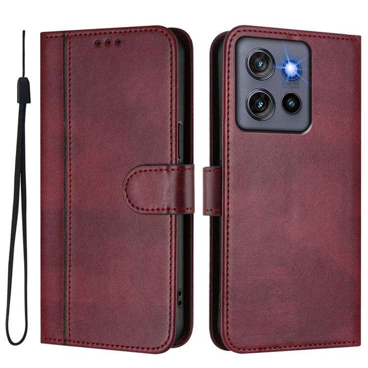 For Motorola Moto G Stylus 5G 2025 Global Line Splicing Buckle Retro Leather Phone Case(Wine Red)
