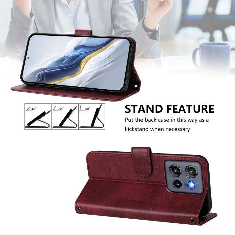 For Motorola Moto G Stylus 5G 2025 Global Line Splicing Buckle Retro Leather Phone Case(Wine Red)