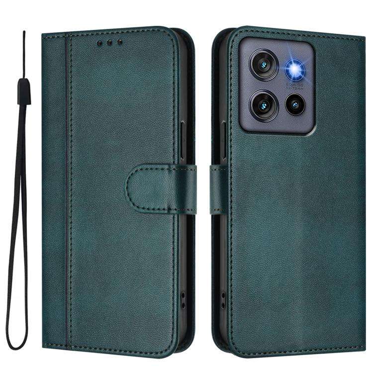For Motorola Moto G Stylus 5G 2025 Global Line Splicing Buckle Retro Leather Phone Case(Dark Green)