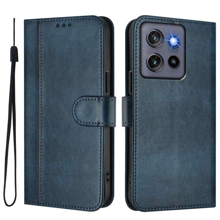 For Motorola Moto G Stylus 5G 2025 Global Line Splicing Buckle Retro Leather Phone Case(Dark Blue)