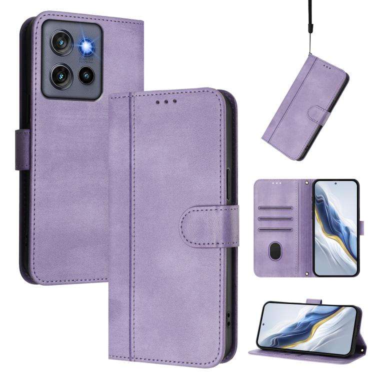 For Motorola Moto G Stylus 5G 2025 Global Line Splicing Buckle Retro Leather Phone Case(Purple)