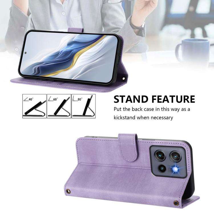 For Motorola Moto G Stylus 5G 2025 Global Line Splicing Buckle Retro Leather Phone Case(Purple)