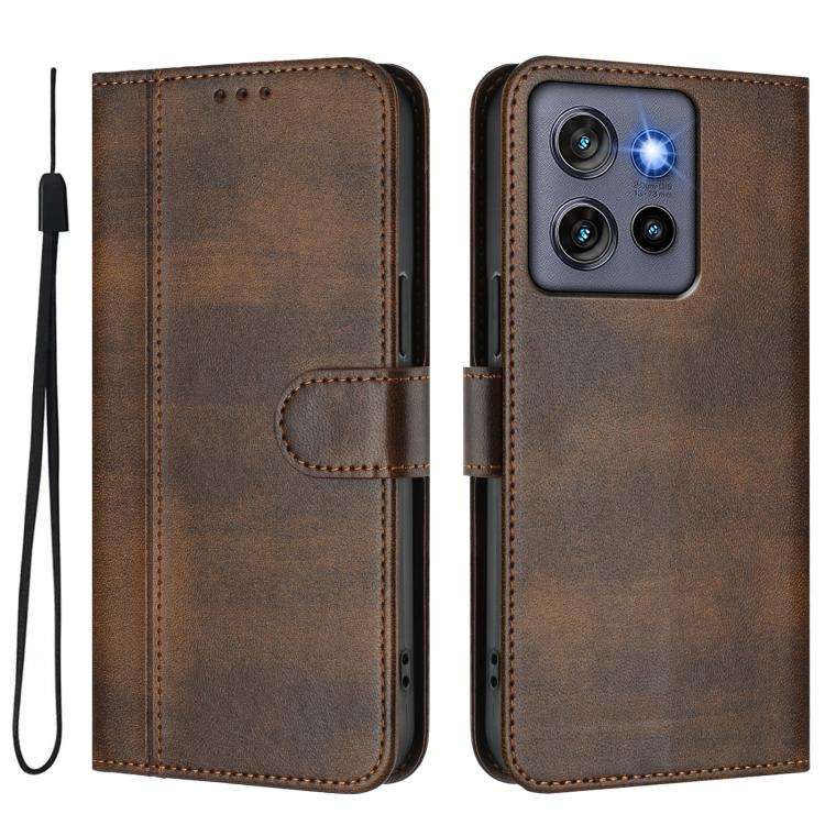For Motorola Moto G Stylus 5G 2025 Global Line Splicing Buckle Retro Leather Phone Case(Brown)