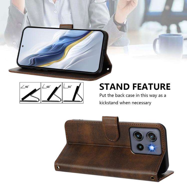 For Motorola Moto G Stylus 5G 2025 Global Line Splicing Buckle Retro Leather Phone Case(Brown)