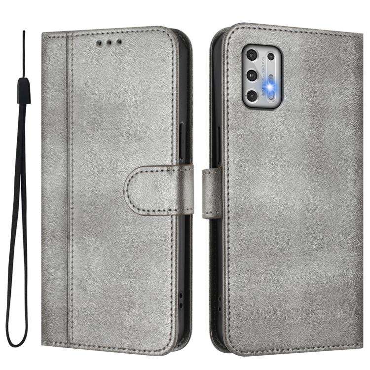 For Motorola Moto G Stylus 4G 2021 Line Splicing Buckle Retro Leather Phone Case(Grey)