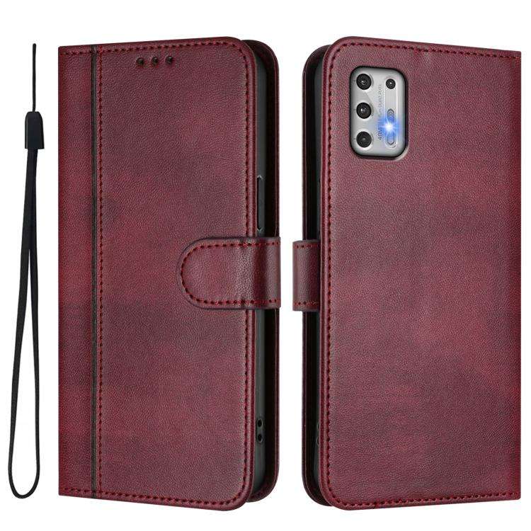 For Motorola Moto G Stylus 4G 2021 Line Splicing Buckle Retro Leather Phone Case(Wine Red)
