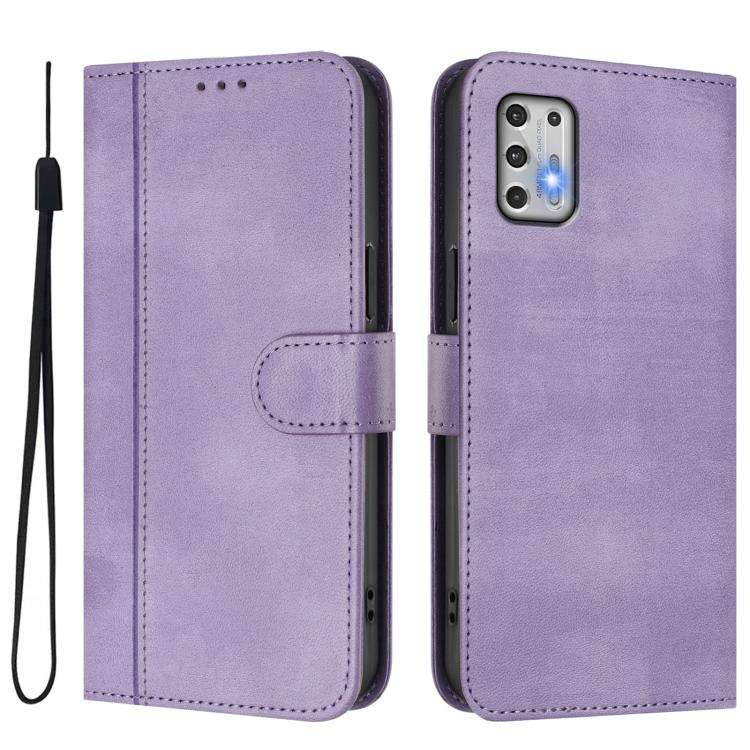For Motorola Moto G Stylus 4G 2021 Line Splicing Buckle Retro Leather Phone Case(Purple)