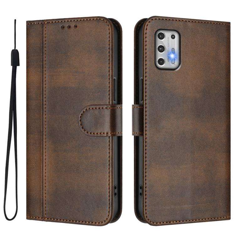 For Motorola Moto G Stylus 4G 2021 Line Splicing Buckle Retro Leather Phone Case(Brown)