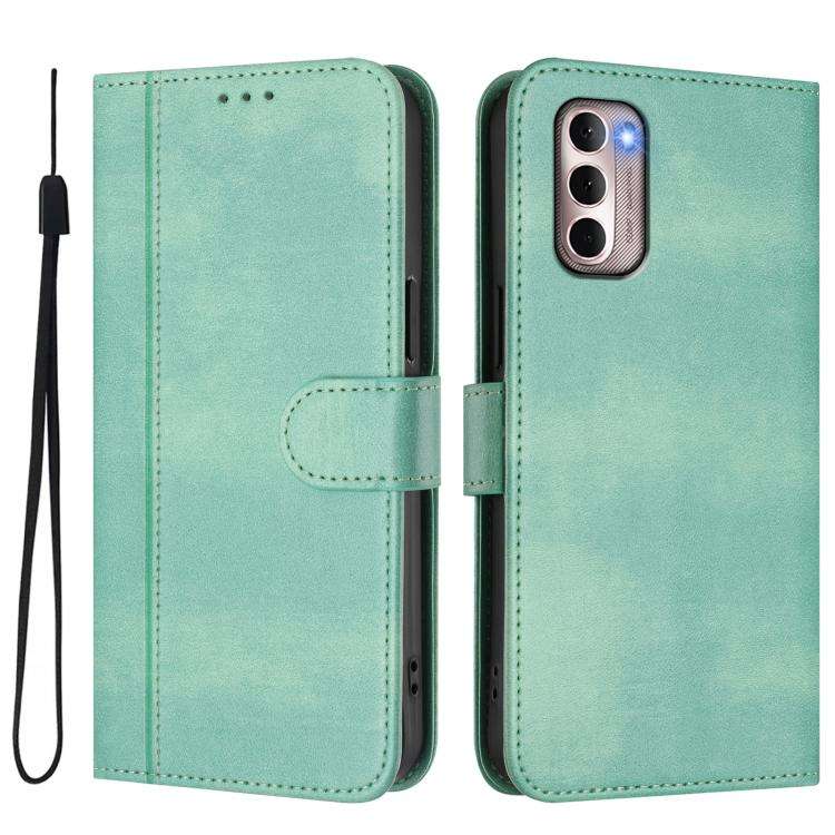 For Motorola Moto G Stylus 4G 2022 Line Splicing Buckle Retro Leather Phone Case(Mint)