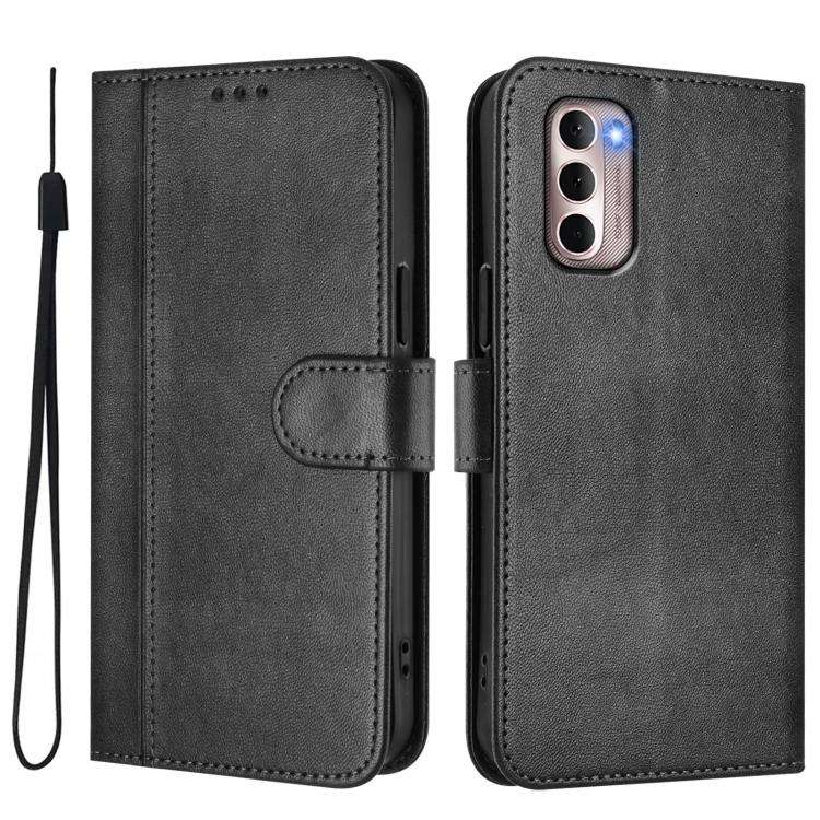 For Motorola Moto G Stylus 4G 2022 Line Splicing Buckle Retro Leather Phone Case(Black)
